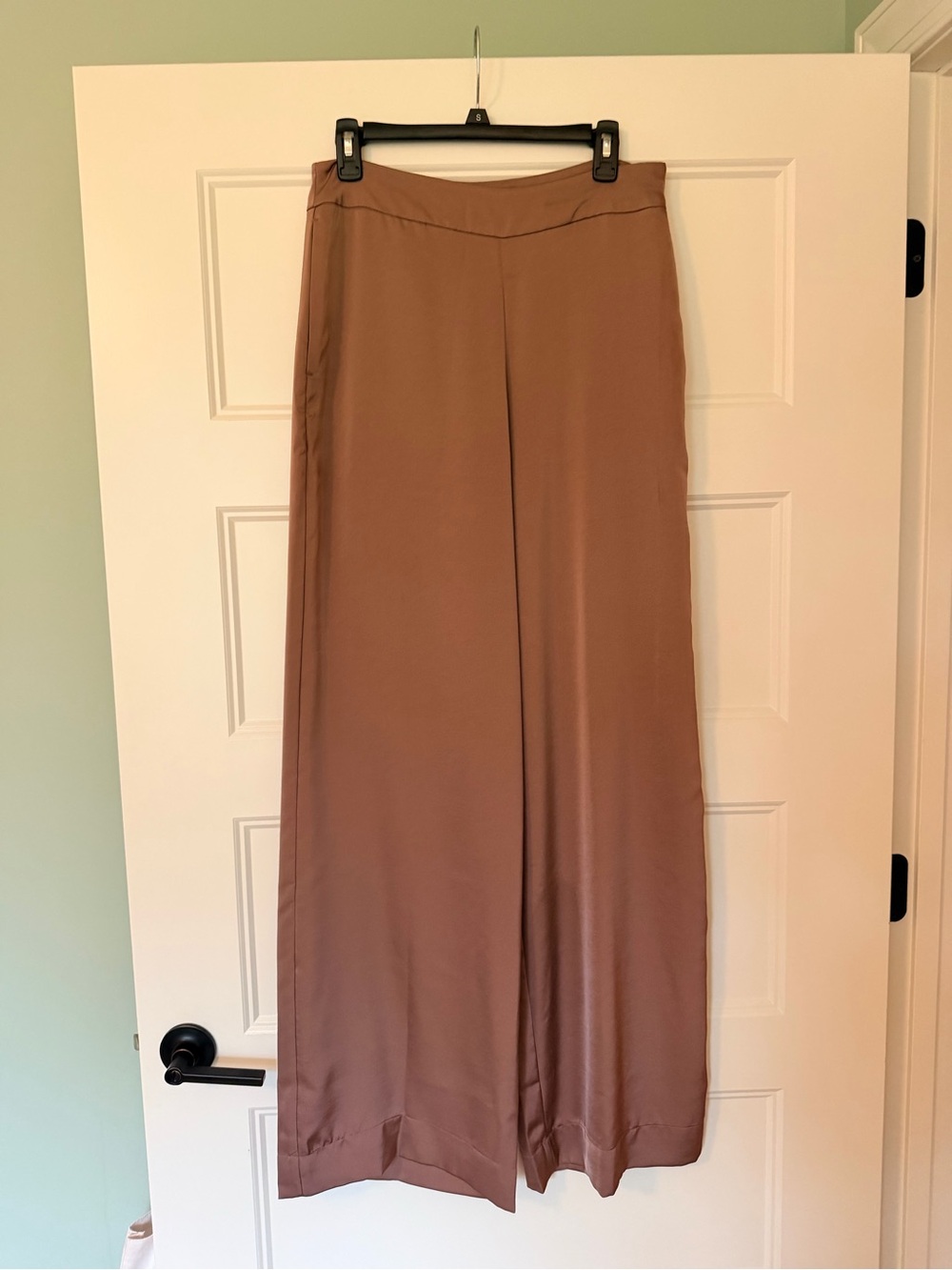 Wide Leg Satin Pants in tan